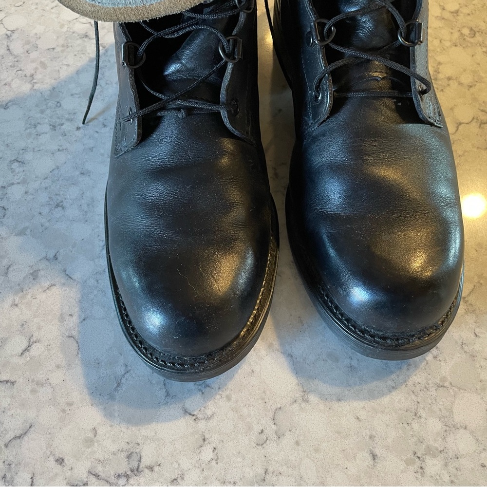 Black Combat Chromed Leather Boots  Sz 11.5DRounded Toe black as new need to go!